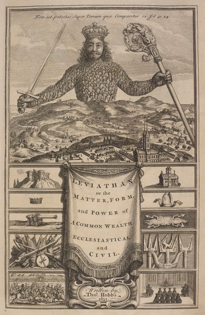 صفحة العنوان لـ "Leviathan ، أو The Matter ، Forme ، & Power of a Common-Wealth Ecclesiasticall and Civill" بقلم توماس هوبز بواسطة إبراهيم بوس