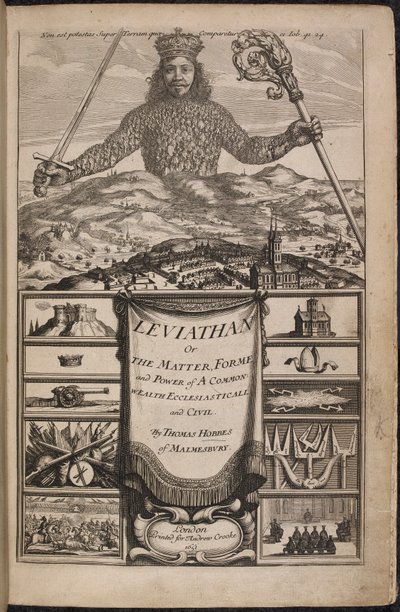 صفحة العنوان لـ "Leviathan ، أو The Matter ، Forme ، & Power of a Common-Wealth Ecclesiasticall and Civill" بقلم توماس هوبز بواسطة إبراهيم بوس