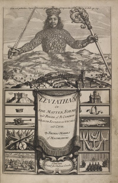 صفحة العنوان لـ "Leviathan ، أو The Matter ، Forme ، & Power of a Common-Wealth Ecclesiasticall and Civill" بقلم توماس هوبز بواسطة إبراهيم بوس