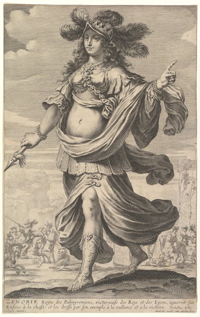 زنوبيا ، رسم توضيحي من بيير لو موينز معرض المرأة القوية ، كاليفورنيا. 1647. بواسطة إبراهيم بوس