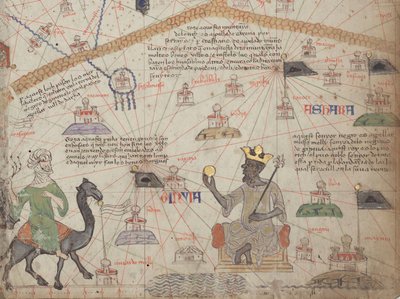 تفاصيل من الأطلس الكاتالوني ، الورقة 6 ، تظهر الصحراء الغربية ومانسا موسى ، 1375 بواسطة ابراهام كريسك
