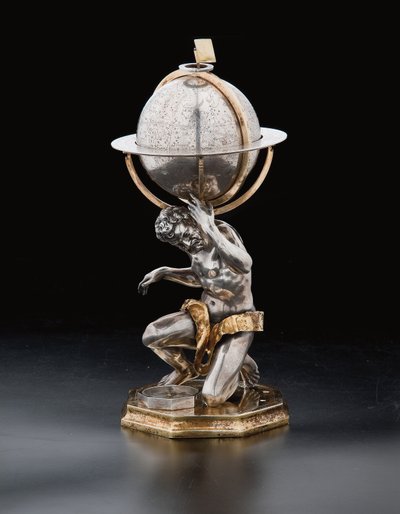 اثنين من الكرات الأرضية والسماوية استثنائية ، بدعم من هرقل وأطلس ، اوغسبورغ ، 1697-99 بواسطة إبراهيم درينتويت