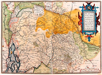 Lower Nobilissimmae، مقاطعة Brabant، Germany الوصف خريطة جغرافية للإقليم جنوب هولندا Germanic (Kempeland) مأخوذة من "Atlas" بواسطة Gerard Mercator (Oertel أو Ortello أو Ortel بواسطة إبراهيم أورتيليوس