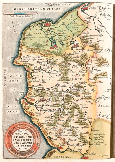الدول الناطقة بـ Caletensium و Nova Bolognese في منطقة البحر الكاريبي خريطة جغرافية بولونيه (Comte de Boulogne) ، Artois و Flanders الفرنسية (فرنسا) بما في ذلك مكان Calais و Arches و Greuelinge و Etaples و Montrcuil ... مأخوذة من "مسرح أو بواسطة إبراهيم أورتيليوس