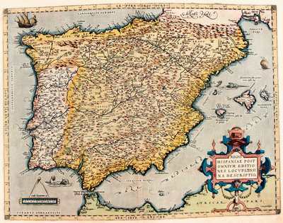 وصف اسبانيا. خريطة جغرافية من "Theatrum Orbis Terrarum" لأبراهام أورتيليوس (1527-1598) بواسطة إبراهيم أورتيليوس