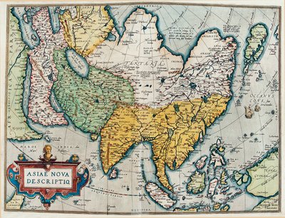 وصف القارة الآسيوية ، خريطة جغرافية من "Theatrum Orbis Terrarum" بواسطة إبراهيم أورتيليوس