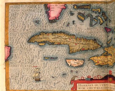 خريطة كوبا وجامايكا ، من Theatrum Orbis Terrarum بقلم أبراهام أورتيليوس ، طُبعت في أنتويرب بواسطة إبراهيم أورتيليوس