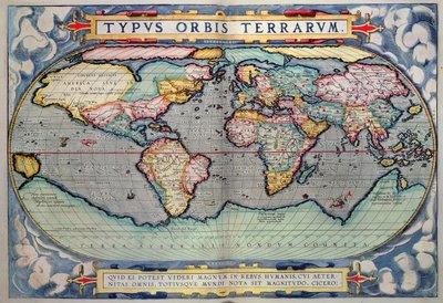 خريطة العالم ، من "Theatrum Orbis Terrarum" ، أنتويرب بواسطة إبراهيم أورتيليوس