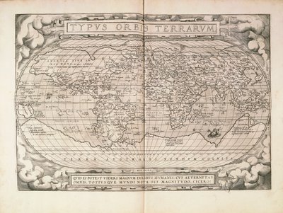 Planisphere من Theatrum Orbis Terrarum بواسطة أبراهام أورتيليوس ، طبع في أنتويرب بواسطة إبراهيم أورتيليوس