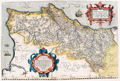 خريطة الجغرافيا البرتغالية لإقليم البرتغال من "Theatrum Orbis Terrarum" بقلم أبراهام أورتيليوس (Oertel أو Ortell أو Ortel بواسطة إبراهيم أورتيليوس