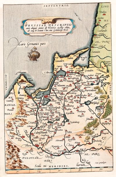 Thietmarsiae ، Holsaticae regionis طباعة خريطة جغرافية للإقليم في شمال بولندا مع مدينة Dantzig (Dantzig ، Gdansk) مأخوذة من "Theatrum Orbis Terrarum" لأبراهام أورتيليوس (Oertel أو Ortell أو Ortel بواسطة إبراهيم أورتيليوس