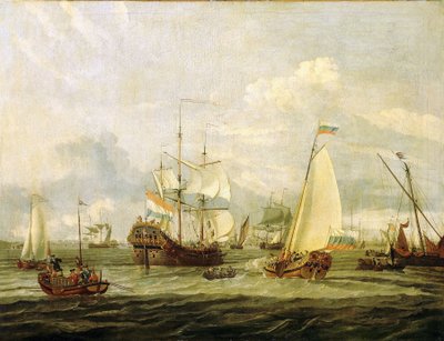 بطرس الأكبر (1672-1725)، قيصر روسيا، يتفقد قارباً في أمستردام (هولندا). لوحة زيتية على قماش رسمها أبراهام ستورك (1635-1710). بواسطة ابراهام ستورك