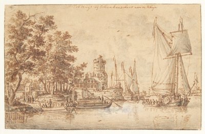 منظر الراين مع القلعة والسفن بواسطة Abraham Storck