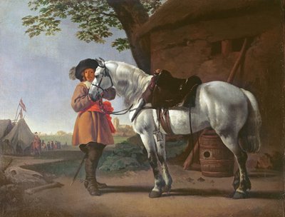 فارس مع حصان رمادي بواسطة Abraham van Calraet
