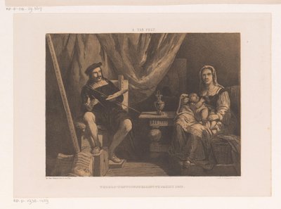 رسام مع امرأة وطفل في مرسمه المعرض العالمي في باريس 1855 (عنوان السلسلة) بواسطة أبراهام فان بيلت