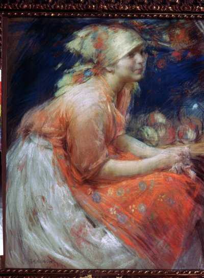 فتاة قروية شابة (فتاة قروية). لوحة رسمها أبرام يفيموفيتش أرخيبوف (1862-1930). باستيل على قماش ، 88 × 71 سم بواسطة أبرام إيفيموفيتش أركيبوف