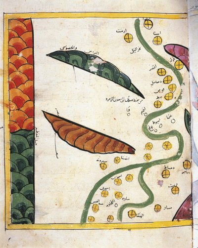 Map of the Nile Delta and two Oases (vellum) بواسطة Abu Muhammad Al Idrisi or Edrisi
