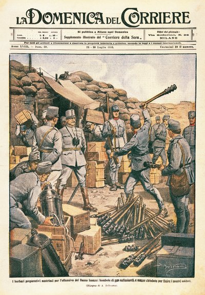 Austrian Barbarians Making Preparations for the Offensive on the Lower Isonzo, illustration from La Domenica del Corriere, 23 July بواسطة أخيل بيلترام