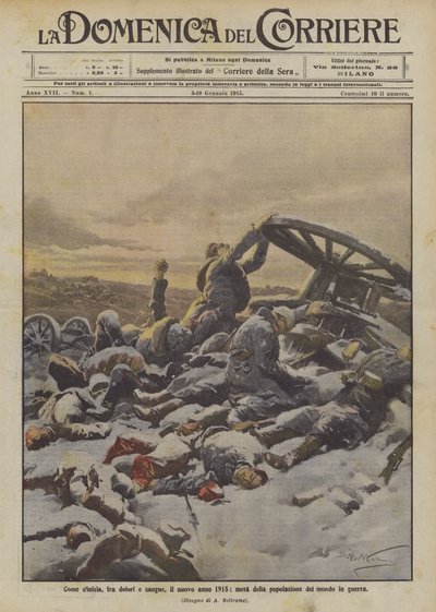 بداية ، بين الألم والدم ، العام الجديد 1915 ، مقصد سكان العالم في حالة حرب بواسطة Achille Beltrame