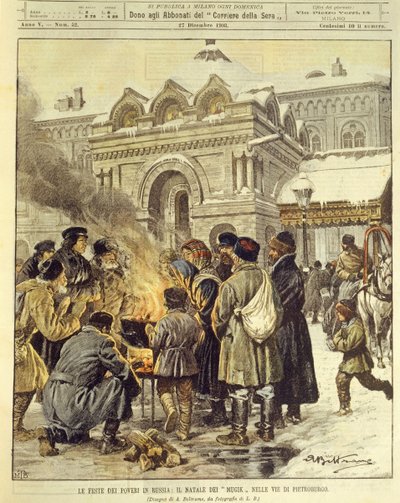 Cover illustration of Mujiks celebrating Christmas in streets of Saint Petersburg Russia بواسطة أخيل بيلترام