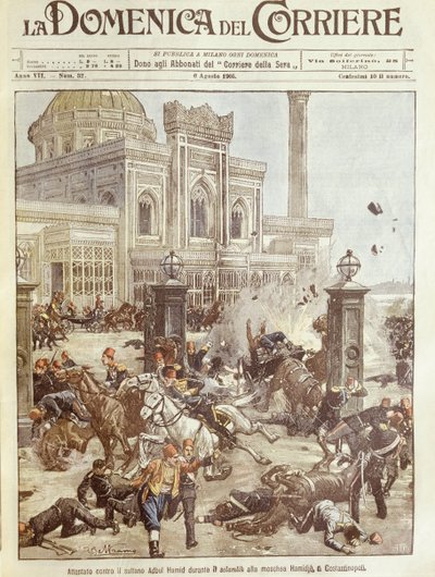 Cover illustration of assassination attempt against Sultan Abdul Hamid at Constantinople بواسطة أخيل بيلترام
