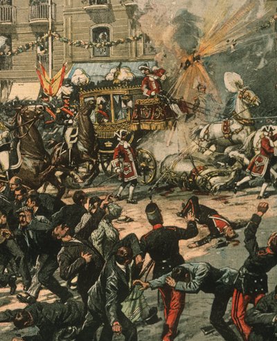صورة الغلاف لمحاولة اغتيال الملك ألفونسو الثالث عشر في يوم زفافه ، 31 مايو 1906 ، مدريد ، إسبانيا بواسطة أخيل بيلترام