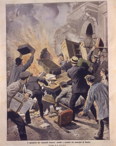 Cover illustration of winemakers setting fire to Beziers Town Hall during uprisings in France بواسطة أخيل بيلترام