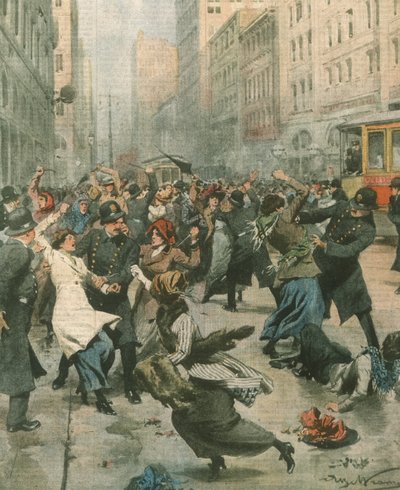 Cover illustration of women protesting against unemployment in street; New York, USA بواسطة أخيل بيلترام