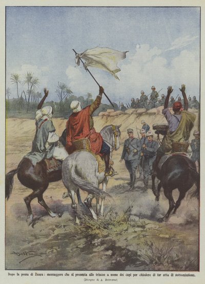 بعد القبض على Zuara ، رسول الذي يأتي إلى الخنادق نيابة عن القادة ليطلب؟ بواسطة Achille Beltrame