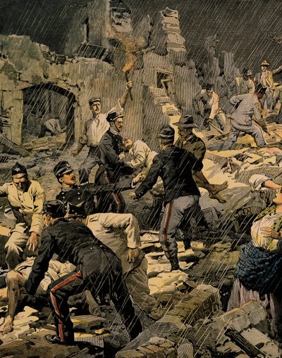 زلزال كالابريا ، بواسطة أخيل بلترام (1871-1945) ، من لا دومينيكا ديل كوريير بواسطة أخيل بيلترام