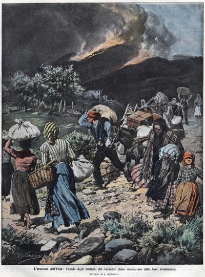 اندلاع إتنا في عام 1910. رسم توضيحي لأخيل بيلترام. بواسطة أخيل بيلترام