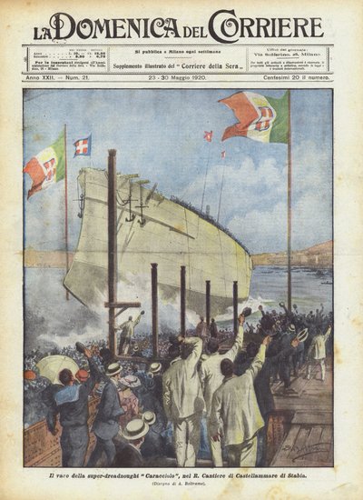 إطلاق Caracciolo الفائق الرهبة في R Cantiere di Castellammare di Stabia بواسطة Achille Beltrame