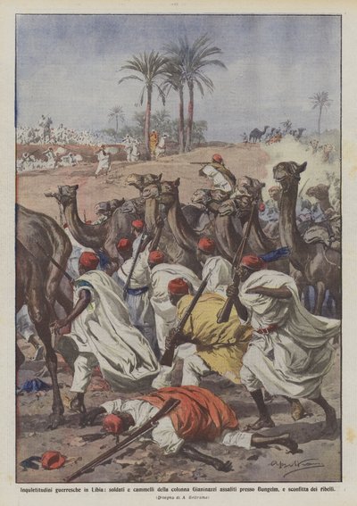 اضطرابات الحرب في ليبيا ، وهجوم الجنود والجمال من عمود Gianinazzi في؟ بواسطة Achille Beltrame