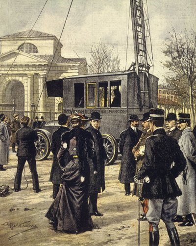 Italian physicist Guglielmo Marconi attends experiments with first mobile radio station at Milan, December 30 بواسطة أخيل بيلترام
