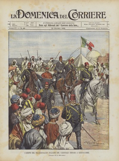 وصول الحج الإيطالي مع الكاردينال فيراري إلى القدس بواسطة Achille Beltrame