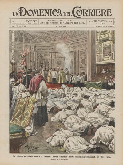 حفل السبت المقدس في S. Giovanni Laterano في روما ، الكهنة المعينون حديثًا مستلقين ووجوههم على الأرض بواسطة أخيل بيلترام