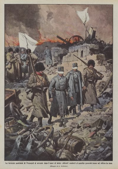 القلعة النمساوية Przemysl تستسلم بعد 5 أشهر من النضال ، قاد الضباط إلى الحي؟ بواسطة Achille Beltrame