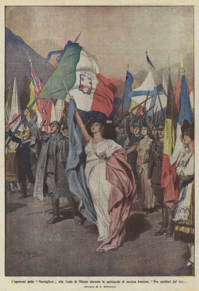 La Lapoteosi della Marsigliese في La Scala في ميلانو خلال العرض الموسيقي الفرنسي Pro وجه مشوه بواسطة أخيل بيلترام