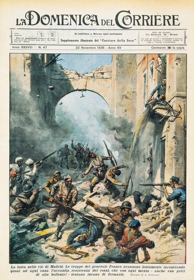 المشاجرة في شوارع مدريد خلال الحرب الأهلية الإسبانية ، أخيل بلترام (1871-1945) ، من لا دومينيكا ديل كوريير ، 22 نوفمبر بواسطة أخيل بيلترام