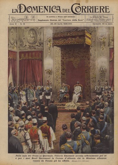 في غرفة العرش في Quirinale ، يقبل فيتوريو إيمانويل رسمياً لنفسه وله؟ بواسطة Achille Beltrame