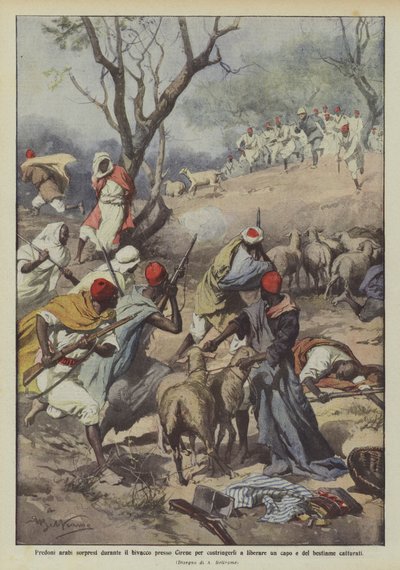 فوجئ اللصوص العرب خلال bivouac قرب Cyrene لإجبارهم على تحرير زعيم و؟ بواسطة Achille Beltrame