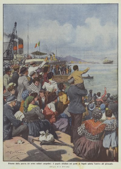 عودة من حرب الجنود المطرودين الأولى ، احتشد الناس في ميناء نابولي يحيون؟ بواسطة أخيل بيلترام