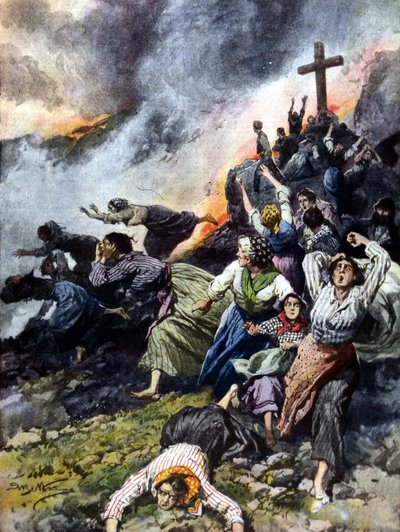 ثوران بركان إتنا في صقلية عام 1902 م. بواسطة A. Beltrame. "لا دومينيكا ديل كورييري" ". بواسطة أخيل بيلترام