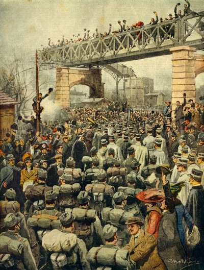 عودة منتصرة للقوات الإيطالية من ليبيا في ميلانو ، الرسام أشيل بلترام (1871-1945) ، من لا دومينيكا ديل كوريير ، 26 يناير 1913. بواسطة أخيل بيلترام