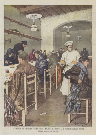 حلقة من محاكمة Notarbartolo في ميلانو ، أكلة الشهود الصقليين الفقراء بواسطة Achille Beltrame