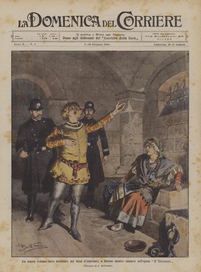 تم القبض على فنان إيطالي في بوسطن من قبل نوبات الغضب أثناء الغناء في أوبرا Il Trovatore بواسطة Achille Beltrame