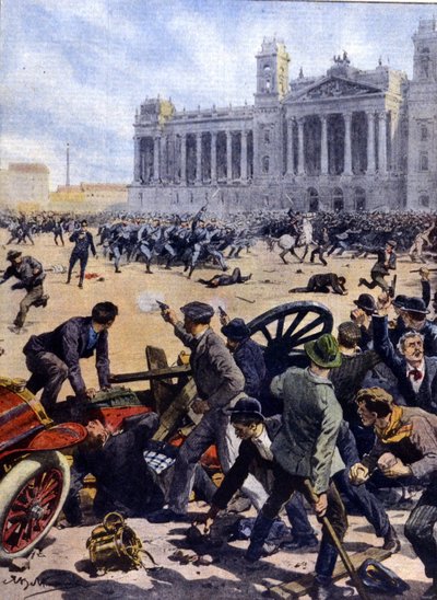 ثورة العمال في بودابست عام 1912 من أجل حق الاقتراع العام. بواسطة أخيل بيلترام