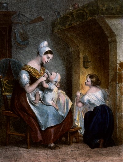 ممرضة ترضع الطفل. الطباعة الحجرية ، حوالي 1850 بواسطة أخيل ديفيريا