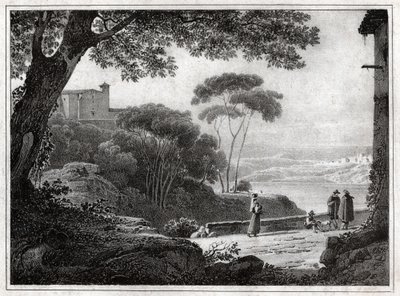بحيرة ألبانو. (نقش حوالي عام 1820) بواسطة أشيل إتنا ميشالون