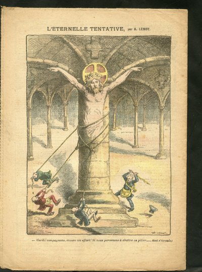 رسم توضيحي لأخيل ليموت (1846-1909) في Le Pelerin ، 28/03/09 - محاولة أبدية - كتابي / مناهض للجمهوريين ، معاداة معاداة للجمهوريين ، معاداة ماكونية ، إيمان ديني ، كاثوليكية - قوانين Laicisation Laicite Laiques - يسوع بواسطة أشيل ليموت